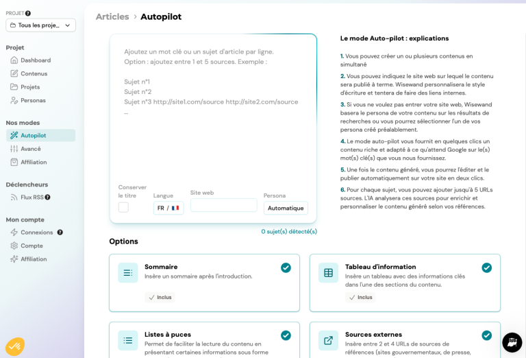 Outil rédaction web seo IA (Wisewand)